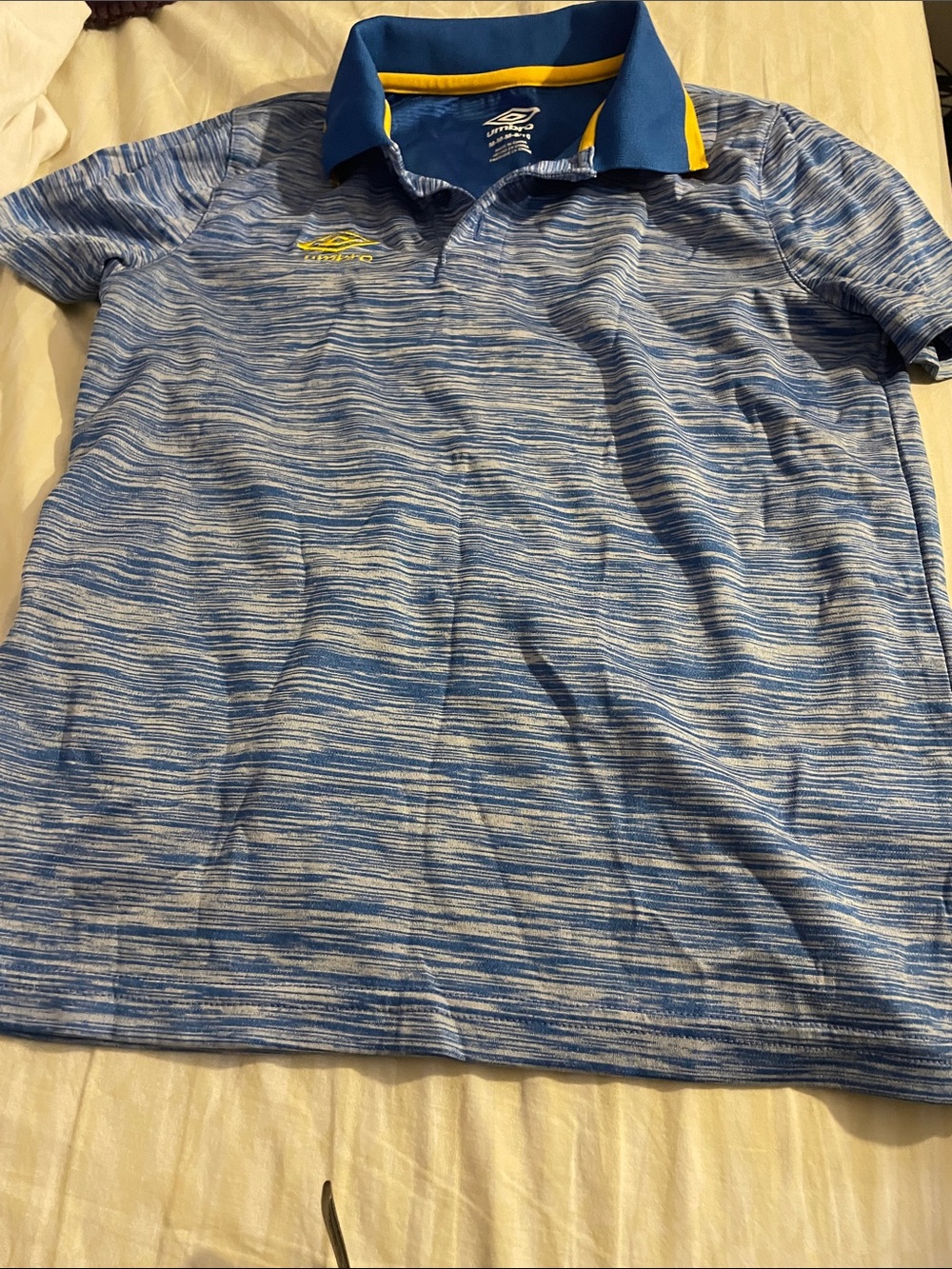 Umbro Blue Heather Polo with Navy and Yellow Trim